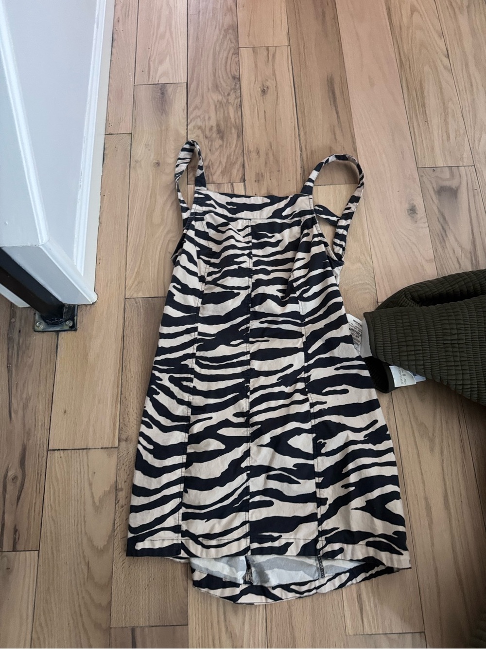 Free People Zebra-Stripe Mini Slip Dress in Black and Beige